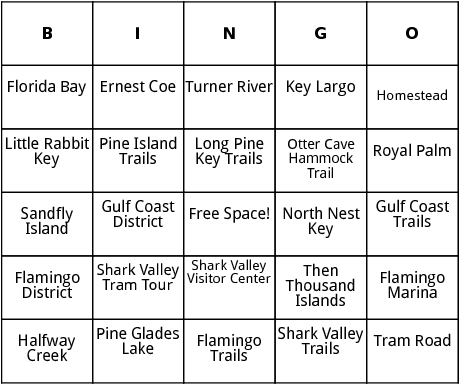 everglades national park bingo