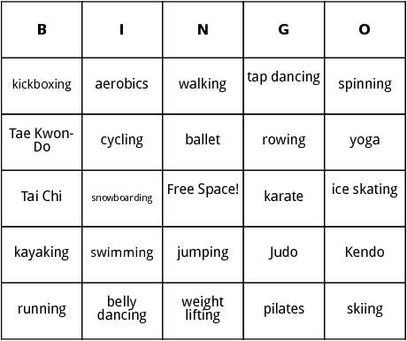 excecise bingo