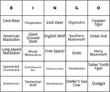 extinct animals bingo