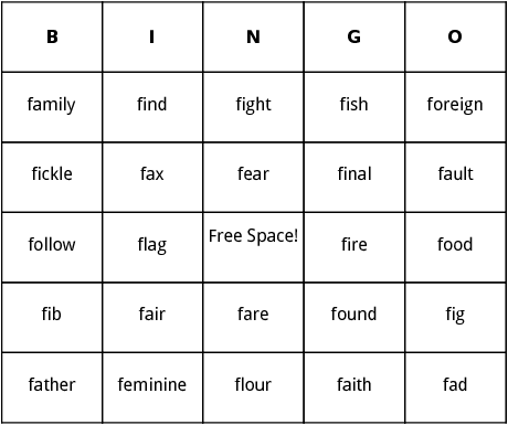 f words bingo