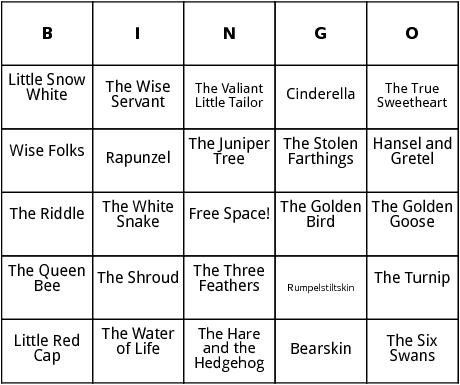 fairy tales bingo