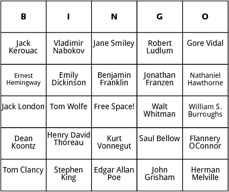 famous american authors bingo