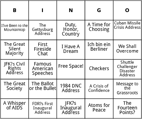 famous american speeches bingo