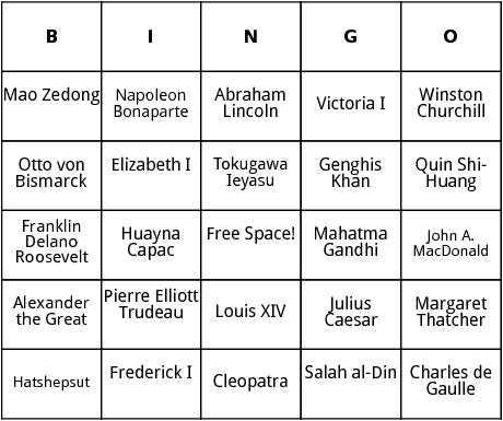 famous leaders bingo