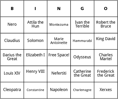 famous rulers bingo