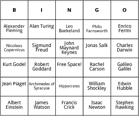 famous scientists bingo