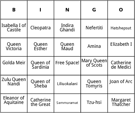 famous women rulers bingo