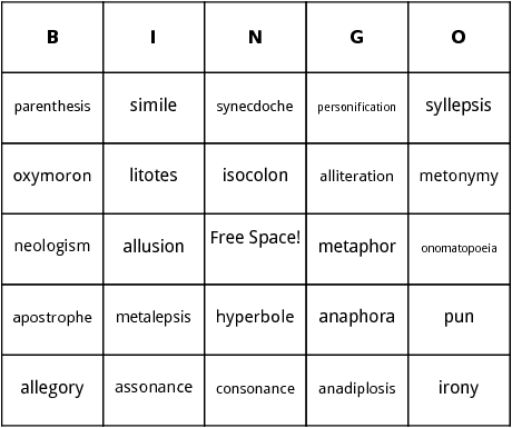 figurative language bingo