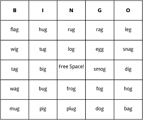 final g words bingo