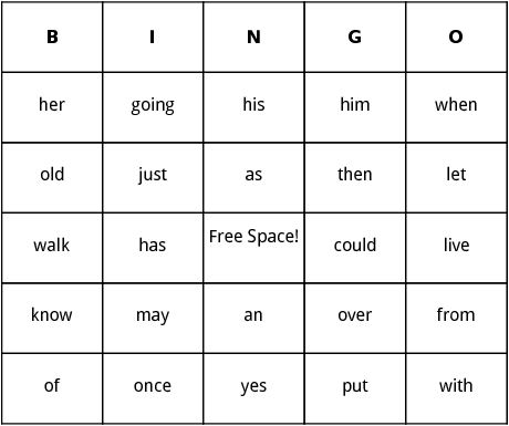 first grade dolch sight words bingo