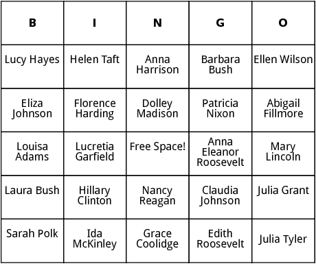 first ladies bingo card