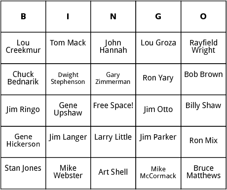 football hall of fame  3 bingo