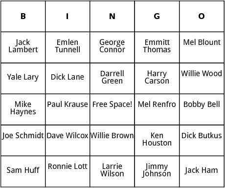 football hall of fame 2 bingo