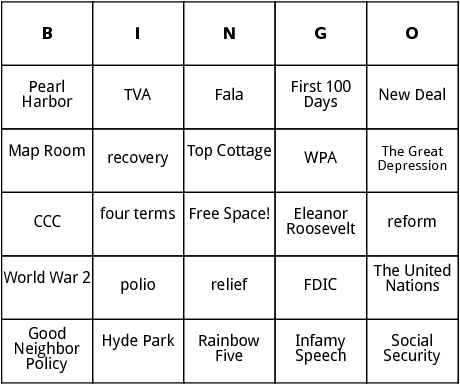 franklin d. roosevelt bingo 