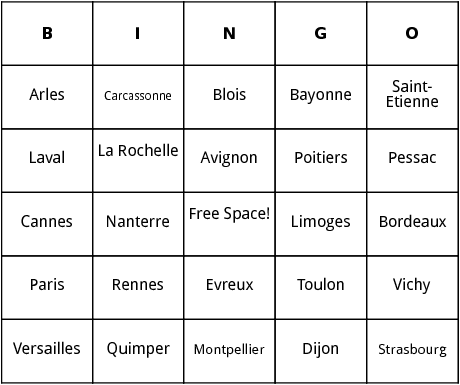 french cities bingo