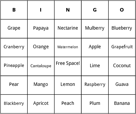fruits bingo 