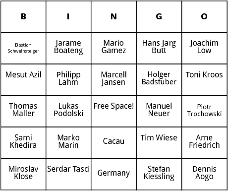 german world cup players bingo