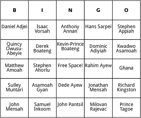 ghana world cup players bingo