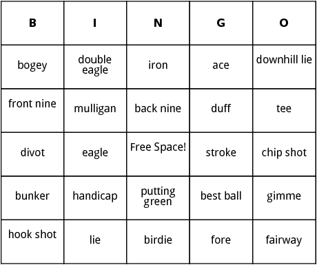 golf terms bingo