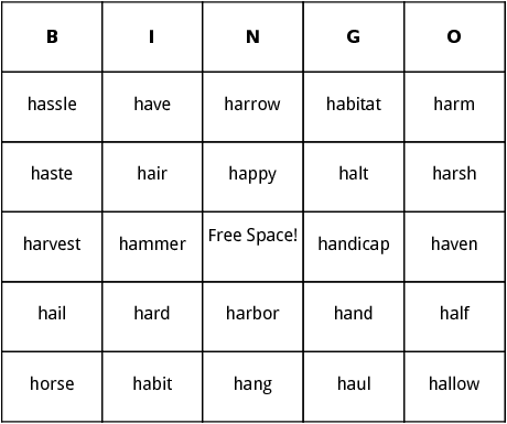 h words bingo