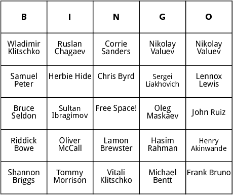 heavyweight champs 3 bingo