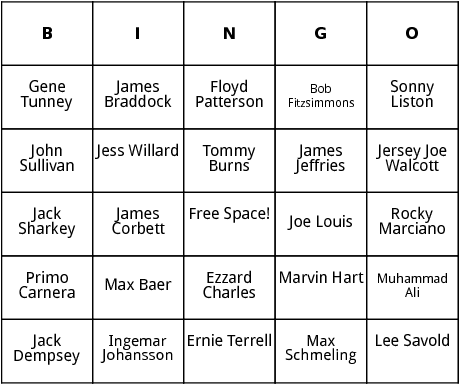 heavyweight champs bingo