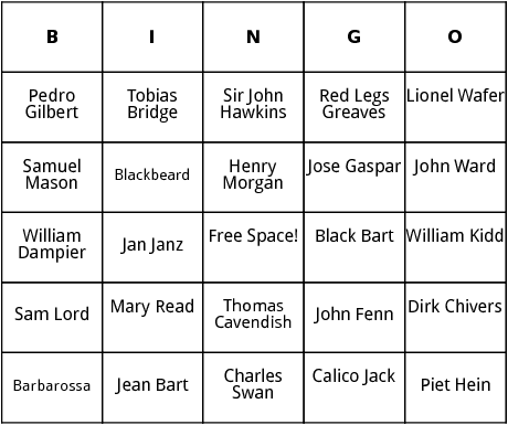 historical pirates bingo