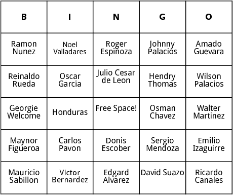 honduran world cup players bingo