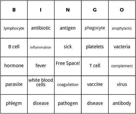 human immune system bingo