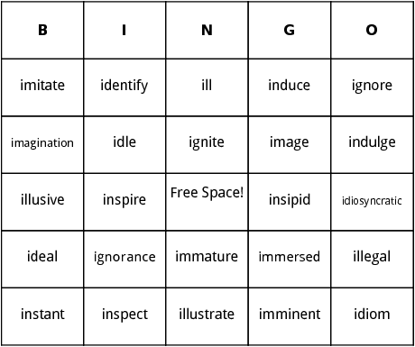 i words bingo