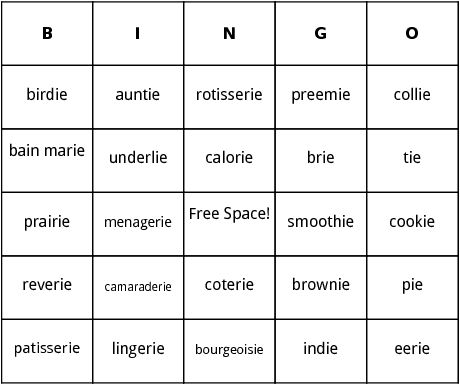 ie word endings bingo