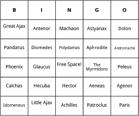 iliad characters bingo
