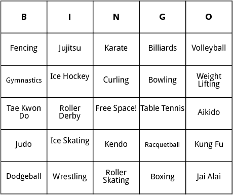 indoor recreation bingo