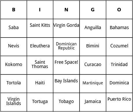islands in the caribbean bingo
