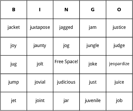 j words bingo