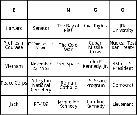 john f. kennedy bingo