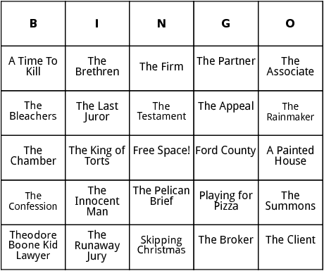 john grisham literature bingo