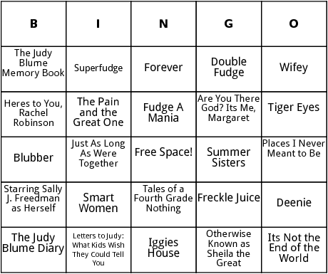 judy blume literature bingo