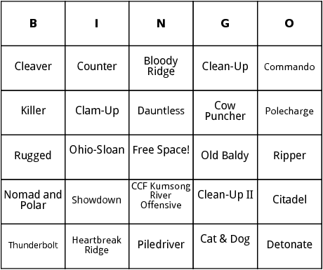 korean war battles and operations bingo