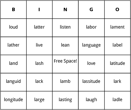 l words bingo