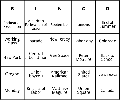 labor day bingo cards