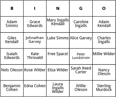 little house on the praire characters bingo