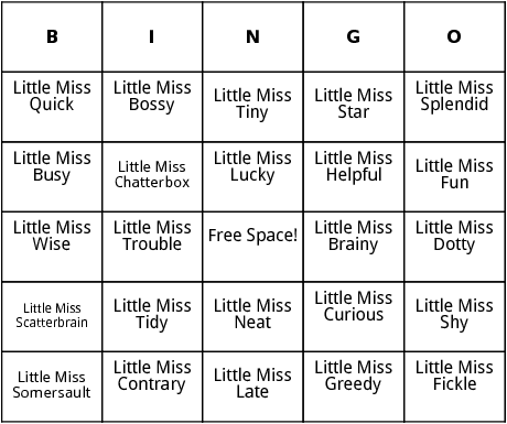 little miss books bingo