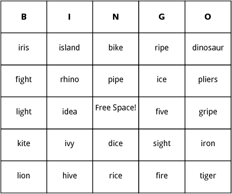 long i words bingo
