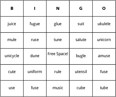 long u words bingo