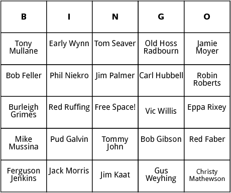 major league pitchers bingo