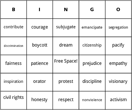 martin luther king day bingo