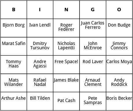 mens tennis stars bingo