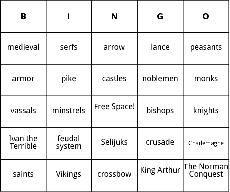 middle ages bingo 
