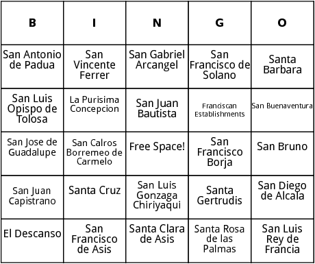 missions of the californias bingo